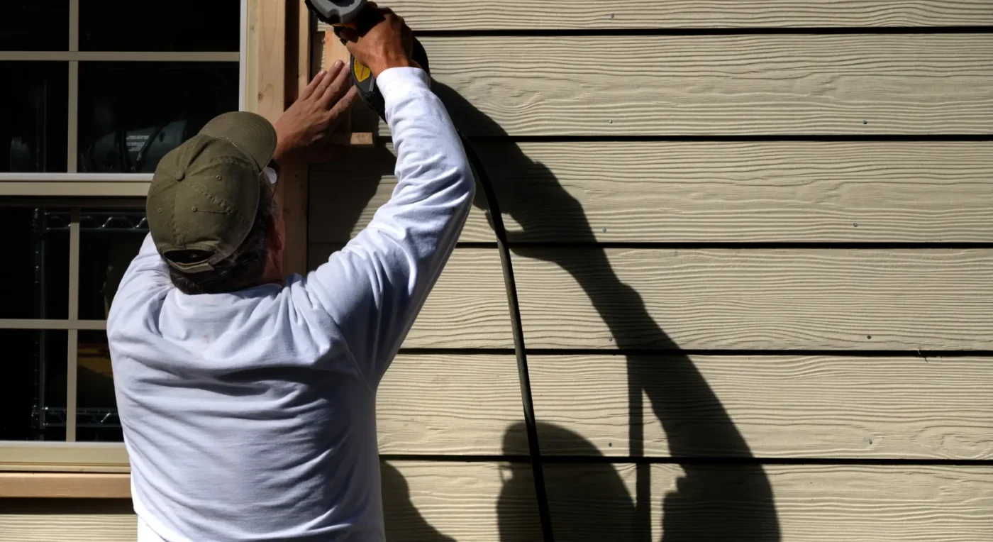 siding contractor installing exterior siding on a residential home